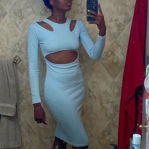 SIZE US 6 blue midi dress with cutouts from PLT. Worn once